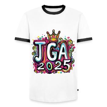 Jga 2025 Bachelor Party - Men's Ringer Shirt - white/black - Front - AI Model Female 172 light (172cm) & AI Model Male 178 dark (178cm)