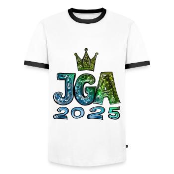Jga 2025 Bachelor Party - Men's Ringer Shirt - white/black - Front - AI Model Female 172 light (172cm) & AI Model Male 178 dark (178cm)