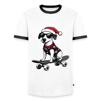 Whippet Chien Planche à roulettes de Noël - T-shirt contrasté Homme - blanc/noir - Devant - AI Model Female 172 light (172cm) & AI Model Male 178 dark (178cm)