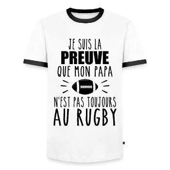 Proof that my dad rugby, dad rugby player, rugby - Men's Ringer Shirt - white/black - Front - AI Model Female 172 light (172cm) & AI Model Male 178 dark (178cm)
