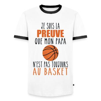 Preuve que mon papa basket | Basketteur | Basket - T-shirt contrasté Homme - blanc/noir - Devant - AI Model Female 172 light (172cm) & AI Model Male 178 dark (178cm)