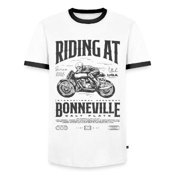 Bonneville Salt Flats Moto Anniversaire 2005 - T-shirt contrasté Homme - blanc/noir - Devant - AI Model Female 172 light (172cm) & AI Model Male 178 dark (178cm)