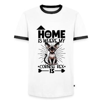 Accueil - Cornish Rex - T-shirt contrasté Homme - blanc/noir - Devant - AI Model Female 172 light (172cm) & AI Model Male 178 dark (178cm)