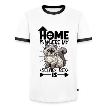 Zuhause - Selkirk Rex - Männer Kontrast-T-Shirt - Weiß/Schwarz - Vorne - AI Model Female 172 light (172cm) & AI Model Male 178 dark (178cm)
