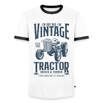 Anniversaire de fermier de tracteur vintage né en 1965 - T-shirt contrasté Homme - blanc/noir - Devant - AI Model Female 172 light (172cm) & AI Model Male 178 dark (178cm)