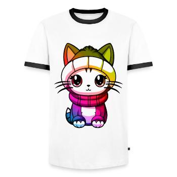Cat Winter Animal Colorful Comic - Men's Ringer Shirt - white/black - Front - AI Model Female 172 light (172cm) & AI Model Male 178 dark (178cm)