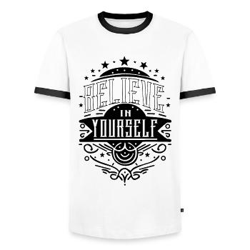 Believe in Yourself – Motivierendes Design - Männer Kontrast-T-Shirt - Weiß/Schwarz - Vorne - AI Model Female 172 light (172cm) & AI Model Male 178 dark (178cm)
