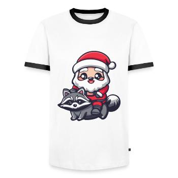 Raccoon Santa Claus - Men's Ringer Shirt - white/black - Front - AI Model Female 172 light (172cm) & AI Model Male 178 dark (178cm)
