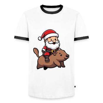 Beaver Santa Claus - Men's Ringer Shirt - white/black - Front - AI Model Female 172 light (172cm) & AI Model Male 178 dark (178cm)