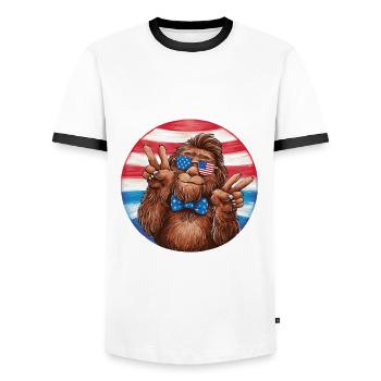Just Chill The Fourth Out 4th Of July Bigoot - Men's Ringer Shirt - white/black - Front - AI Model Female 172 light (172cm) & AI Model Male 178 dark (178cm)