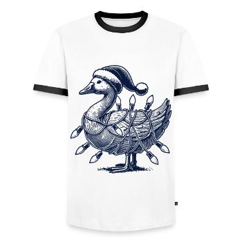 Christmas Funny Clumsy Goose - Men's Ringer Shirt - white/black - Front - AI Model Female 172 light (172cm) & AI Model Male 178 dark (178cm)