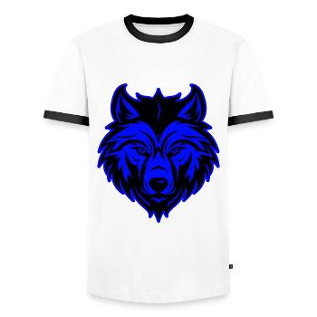 Wolf Animal Portrait - Men's Ringer Shirt - white/black - Front - AI Model Female 172 light (172cm) & AI Model Male 178 dark (178cm)