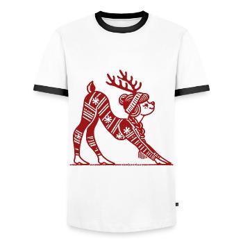 weYoga Reindeer for Christmas Relaxation - Men's Ringer Shirt - white/black - Front - AI Model Female 172 light (172cm) & AI Model Male 178 dark (178cm)