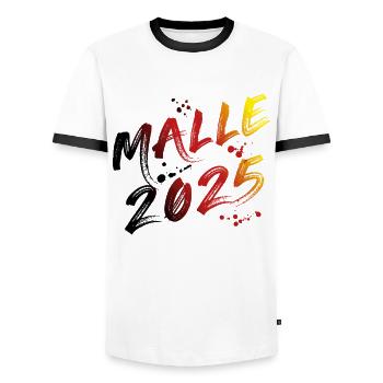 Malle 2025 Mallorca Feier Party Outfit Urlaub - Männer Kontrast-T-Shirt - Weiß/Schwarz - Vorne - AI Model Female 172 light (172cm) & AI Model Male 178 dark (178cm)