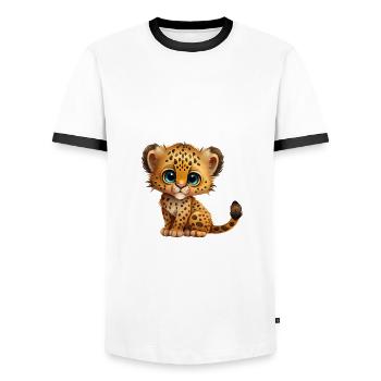Leopard Portrait Tier - Männer Kontrast-T-Shirt - Weiß/Schwarz - Vorne - AI Model Female 172 light (172cm) & AI Model Male 178 dark (178cm)