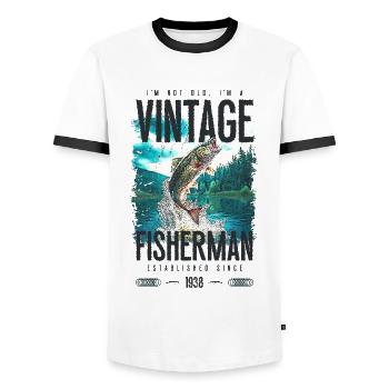 Vintage Trout Fisherman Fishing Birthday 1938 - Men's Ringer Shirt - white/black - Front - AI Model Female 172 light (172cm) & AI Model Male 178 dark (178cm)