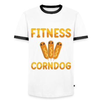 Hot Dog Costume Camping Outfit - Men's Ringer Shirt - white/black - Front - AI Model Female 172 light (172cm) & AI Model Male 178 dark (178cm)