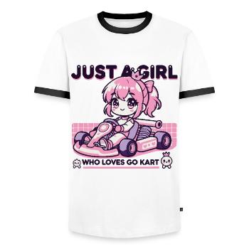 Ein Mädchen Das Go-Kart Liebt Anime Stil - Männer Kontrast-T-Shirt - Weiß/Schwarz - Vorne - AI Model Female 172 light (172cm) & AI Model Male 178 dark (178cm)