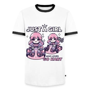 Une fille dans une aventure de karting - T-shirt contrasté Homme - blanc/noir - Devant - AI Model Female 172 light (172cm) & AI Model Male 178 dark (178cm)