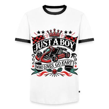 A boy who loves go-kart retro style - Men's Ringer Shirt - white/black - Front - AI Model Female 172 light (172cm) & AI Model Male 178 dark (178cm)