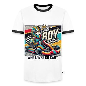 Garçon qui aime les courses de karting - T-shirt contrasté Homme - blanc/noir - Devant - AI Model Female 172 light (172cm) & AI Model Male 178 dark (178cm)