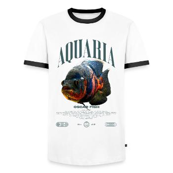 Oscar Fish Water Change Monster Fish - Men's Ringer Shirt - white/black - Front - AI Model Female 172 light (172cm) & AI Model Male 178 dark (178cm)