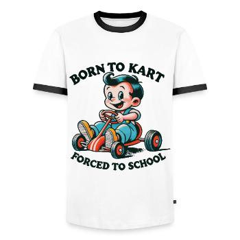 Go-Kart Retro Cartoon Geboren Zum Kartfahren - Männer Kontrast-T-Shirt - Weiß/Schwarz - Vorne - AI Model Female 172 light (172cm) & AI Model Male 178 dark (178cm)