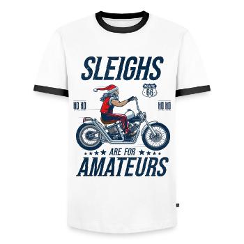 Christmas Motorcycle Sleighs Are For Amateurs - Men's Ringer Shirt - white/black - Front - AI Model Female 172 light (172cm) & AI Model Male 178 dark (178cm)