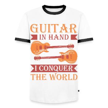 Acoustic Guitar Player Music Band Gitarrist - Männer Kontrast-T-Shirt - Weiß/Schwarz - Vorne - AI Model Female 172 light (172cm) & AI Model Male 178 dark (178cm)