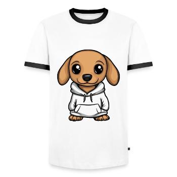 Dachshund Dachshund Funny - Men's Ringer Shirt - white/black - Front - AI Model Female 172 light (172cm) & AI Model Male 178 dark (178cm)