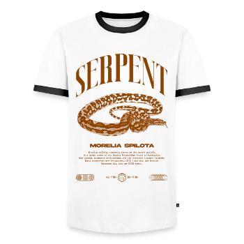Carpet Python Modern Reptile Keeper Streetwear - Men's Ringer Shirt - white/black - Front - AI Model Female 172 light (172cm) & AI Model Male 178 dark (178cm)