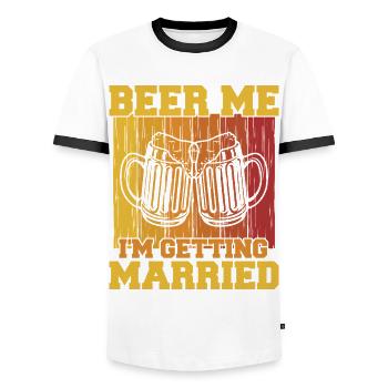 Beer Brewing for Beer Lovers Wedding - Men's Ringer Shirt - white/black - Front - AI Model Female 172 light (172cm) & AI Model Male 178 dark (178cm)
