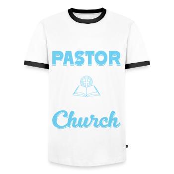 Priest Pastor Gift for Christians - Men's Ringer Shirt - white/black - Front - AI Model Female 172 light (172cm) & AI Model Male 178 dark (178cm)