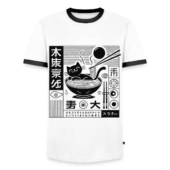 Japanese Retro Ukiyo-E Ramen Noodles Streetwear - Men's Ringer Shirt - white/black - Front - AI Model Female 172 light (172cm) & AI Model Male 178 dark (178cm)