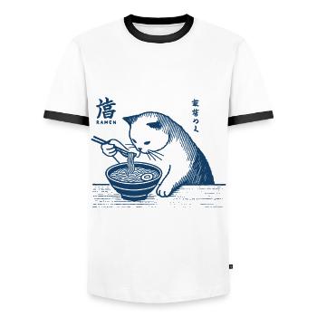 Chats et Nouilles Ramen Kawaii Rétro Japon - T-shirt contrasté Homme - blanc/noir - Devant - AI Model Female 172 light (172cm) & AI Model Male 178 dark (178cm)