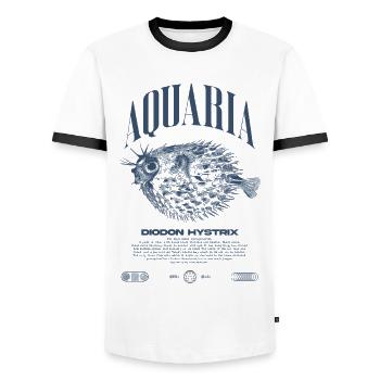 Stachelschwein Kugelfischhalter Moderne Streetwear - Männer Kontrast-T-Shirt - Weiß/Schwarz - Vorne - AI Model Female 172 light (172cm) & AI Model Male 178 dark (178cm)