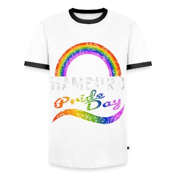 Pride Day Hamburg LGBTQ+ CSD Gay Queer Liebe - Männer Kontrast-T-Shirt - Weiß/Schwarz - Vorne - AI Model Female 172 light (172cm) & AI Model Male 178 dark (178cm)