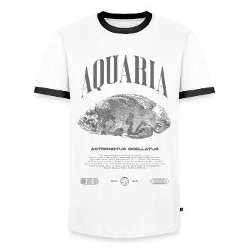 Oscar Fish Keeper Modern Streetwear - Men's Ringer Shirt - white/black - Front - AI Model Female 172 light (172cm) & AI Model Male 178 dark (178cm)