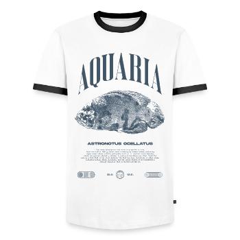 Oscar Fish Keeper Modern Streetwear - Men's Ringer Shirt - white/black - Front - AI Model Female 172 light (172cm) & AI Model Male 178 dark (178cm)