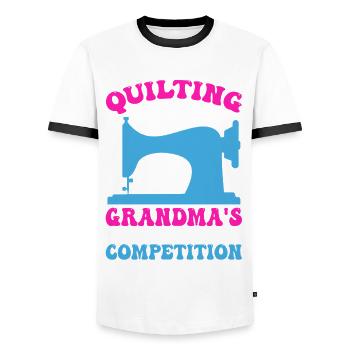 Machine à coudre Couette Couette Mamie Quilter Couture - T-shirt contrasté Homme - blanc/noir - Devant - AI Model Female 172 light (172cm) & AI Model Male 178 dark (178cm)