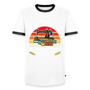 Machine à coudre Couette Couette Mamie Quilter Couture - T-shirt contrasté Homme - blanc/noir - Devant - AI Model Female 172 light (172cm) & AI Model Male 178 dark (178cm)