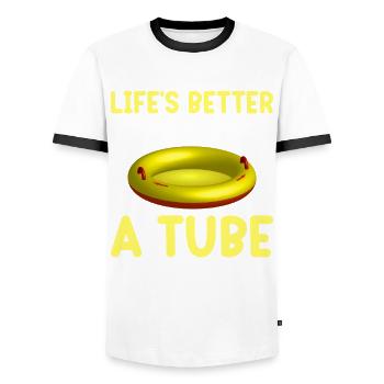 Summer Float Trip River Tubing Party Beach Outfit - Men's Ringer Shirt - white/black - Front - AI Model Female 172 light (172cm) & AI Model Male 178 dark (178cm)