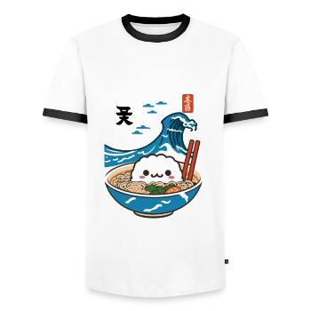 Kawaii Ramen Ukiyo-E Japanese Retro Aesthetic - Men's Ringer Shirt - white/black - Front - AI Model Female 172 light (172cm) & AI Model Male 178 dark (178cm)