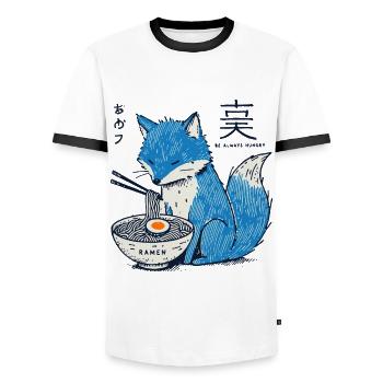 Kitsune Ramen Fox Kawaii Japan Streetwear - Men's Ringer Shirt - white/black - Front - AI Model Female 172 light (172cm) & AI Model Male 178 dark (178cm)