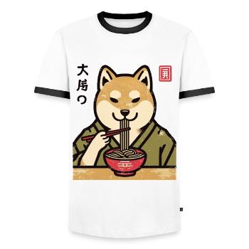 Ramen Noodles Japanese Streetwear Ukiyo-E - Men's Ringer Shirt - white/black - Front - AI Model Female 172 light (172cm) & AI Model Male 178 dark (178cm)