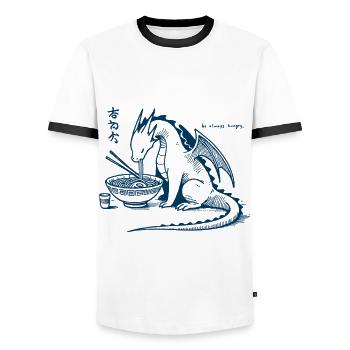 Ramen Dragon Funny Ukiyo-e Japanese Kawaii - Men's Ringer Shirt - white/black - Front - AI Model Female 172 light (172cm) & AI Model Male 178 dark (178cm)
