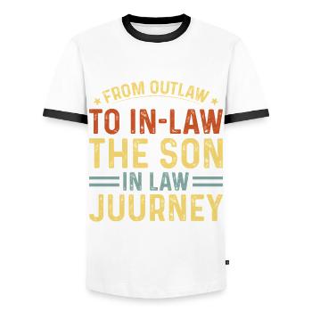 Favorite son: father, mother, mother-in-law - Men's Ringer Shirt - white/black - Front - AI Model Female 172 light (172cm) & AI Model Male 178 dark (178cm)