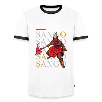 Yoruba God - Shango - Men's Ringer Shirt - white/black - Front - AI Model Female 172 light (172cm) & AI Model Male 178 dark (178cm)