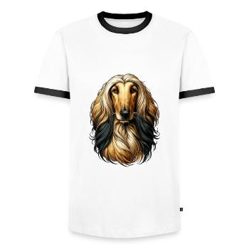 Dog Face - Afghan Hound - Men's Ringer Shirt - white/black - Front - AI Model Female 172 light (172cm) & AI Model Male 178 dark (178cm)