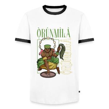 Yoruba God - Orunmila - Men's Ringer Shirt - white/black - Front - AI Model Female 172 light (172cm) & AI Model Male 178 dark (178cm)